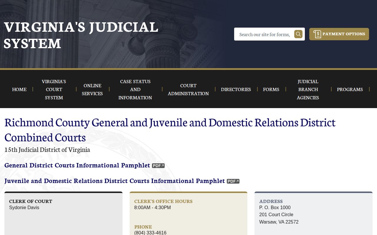 Richmond County court calendar and arraignment record source